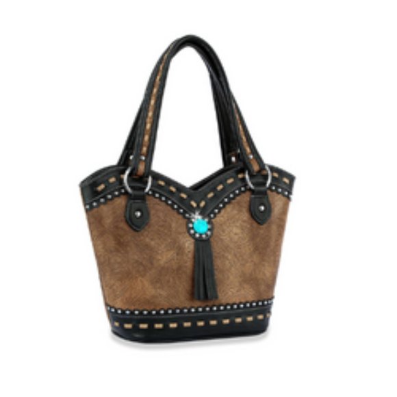 Handbags - Women's Brown Western Style Embossed Tote Handbag